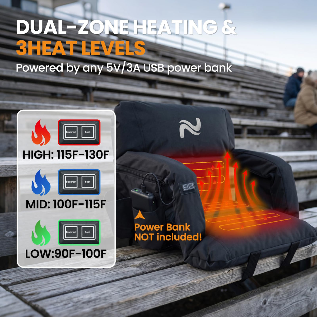 25in Extra Wide Thick Heated Stadium Seats with Back Support T9549