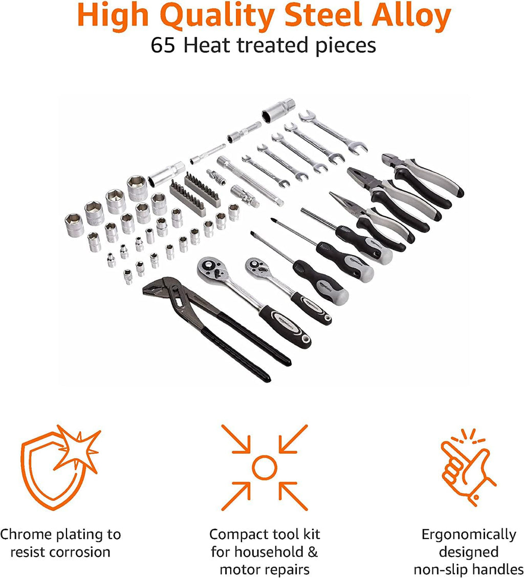 65-Piece Household Hand Tool Kit Set with Storage Case V918893