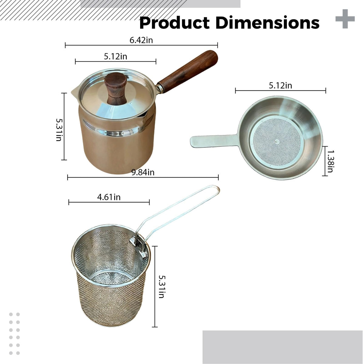 2 L 304 Stainless Steel Deep Fryer Pot Set with Basket and Lid R62665