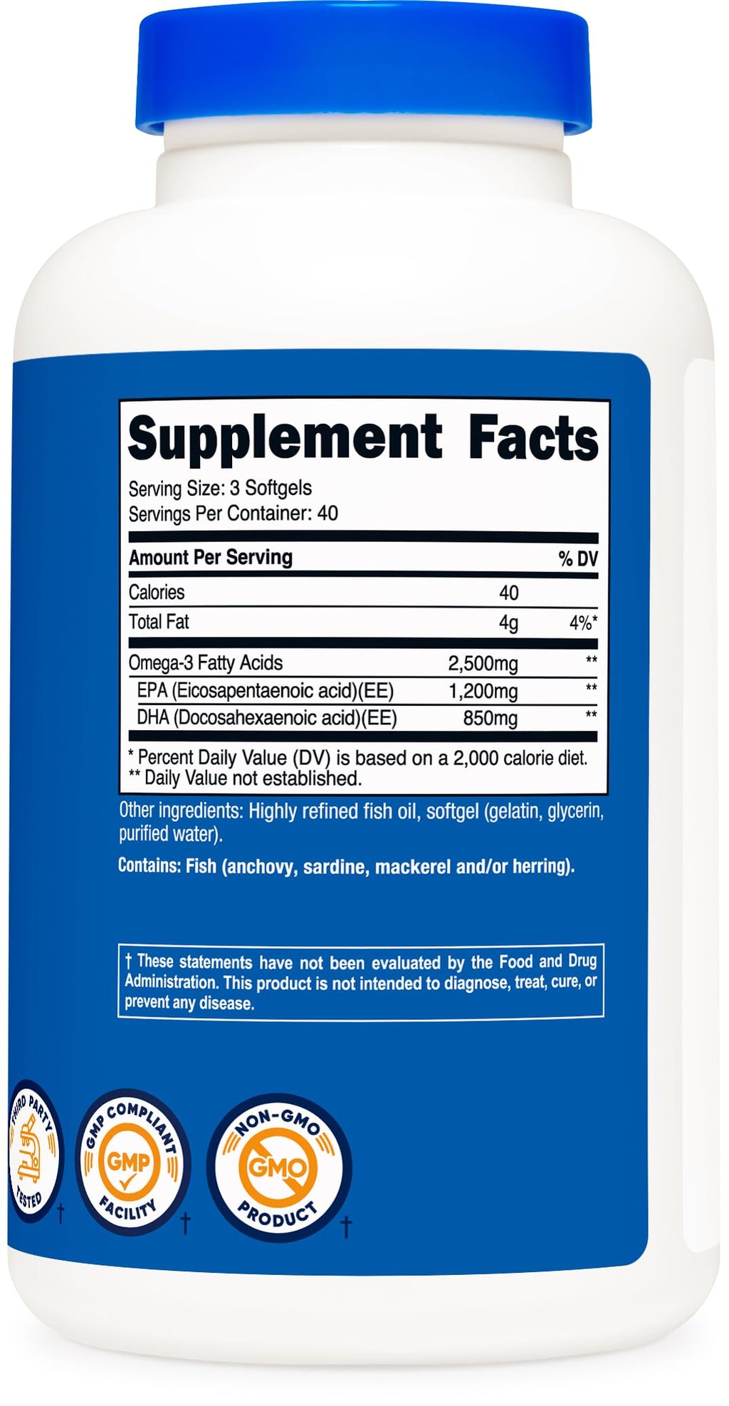 Omega 3 Fish Oil 2500MG 120 Softgels U8135
