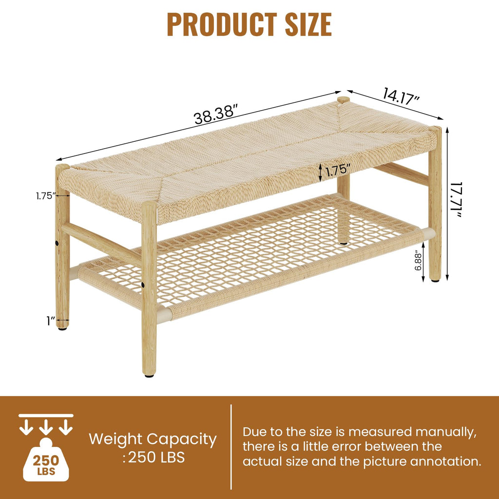 Indoor Entryway Bench with Storage Rack and Rubber Wood Legs C19273