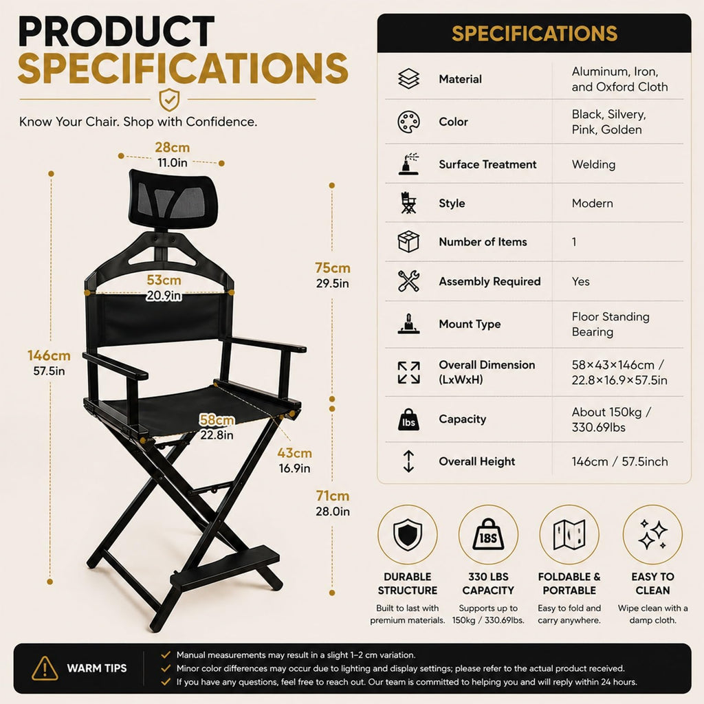 Extra Tall Aluminum Foldable Makeup Artist Chair T882