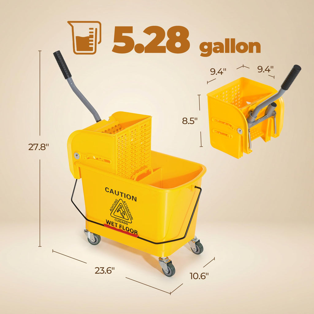 Yellow 21 Quart Mop Bucket with Wheels T95109