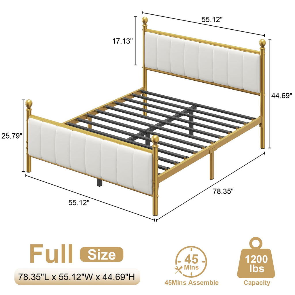 Gold Full Size Bed Frame with Headboard and Under Bed Storage L6333