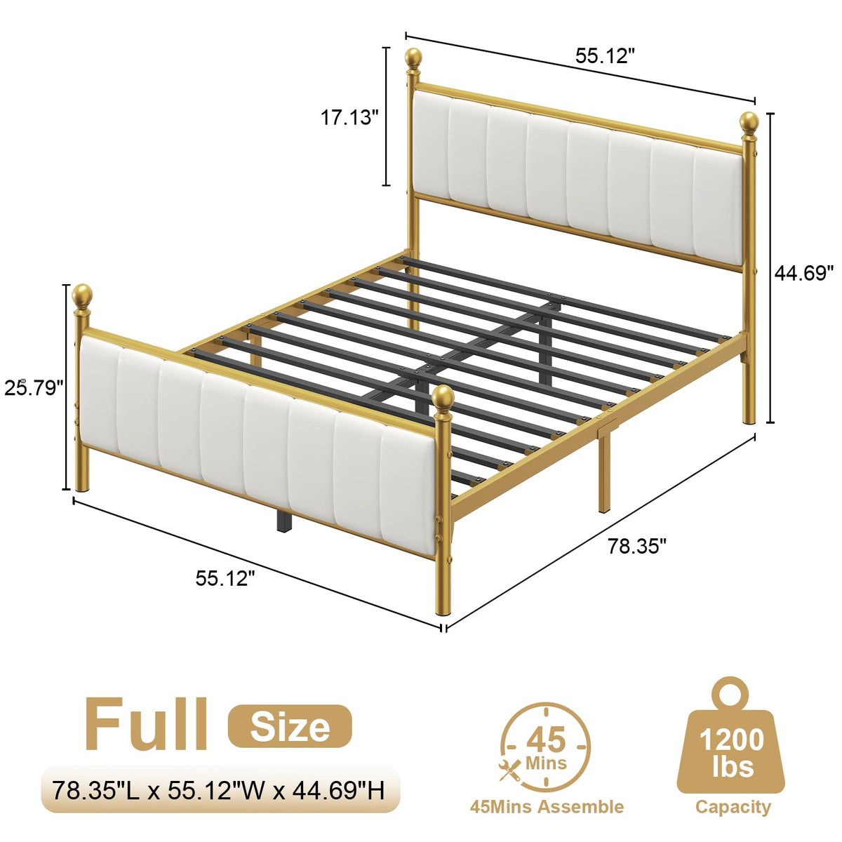 Gold Full Size Bed Frame with Headboard and Under Bed Storage L6333
