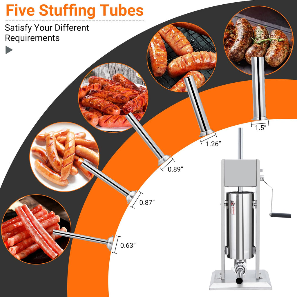 Manual Stainless Steel Sausage Stuffer with 5 Stuffing Tubes X148