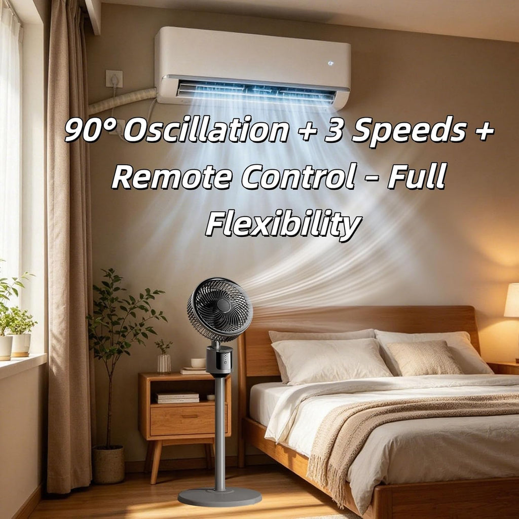 Standing Fan with 90° Oscillation, 3 Speeds, Adjustable Height J3245