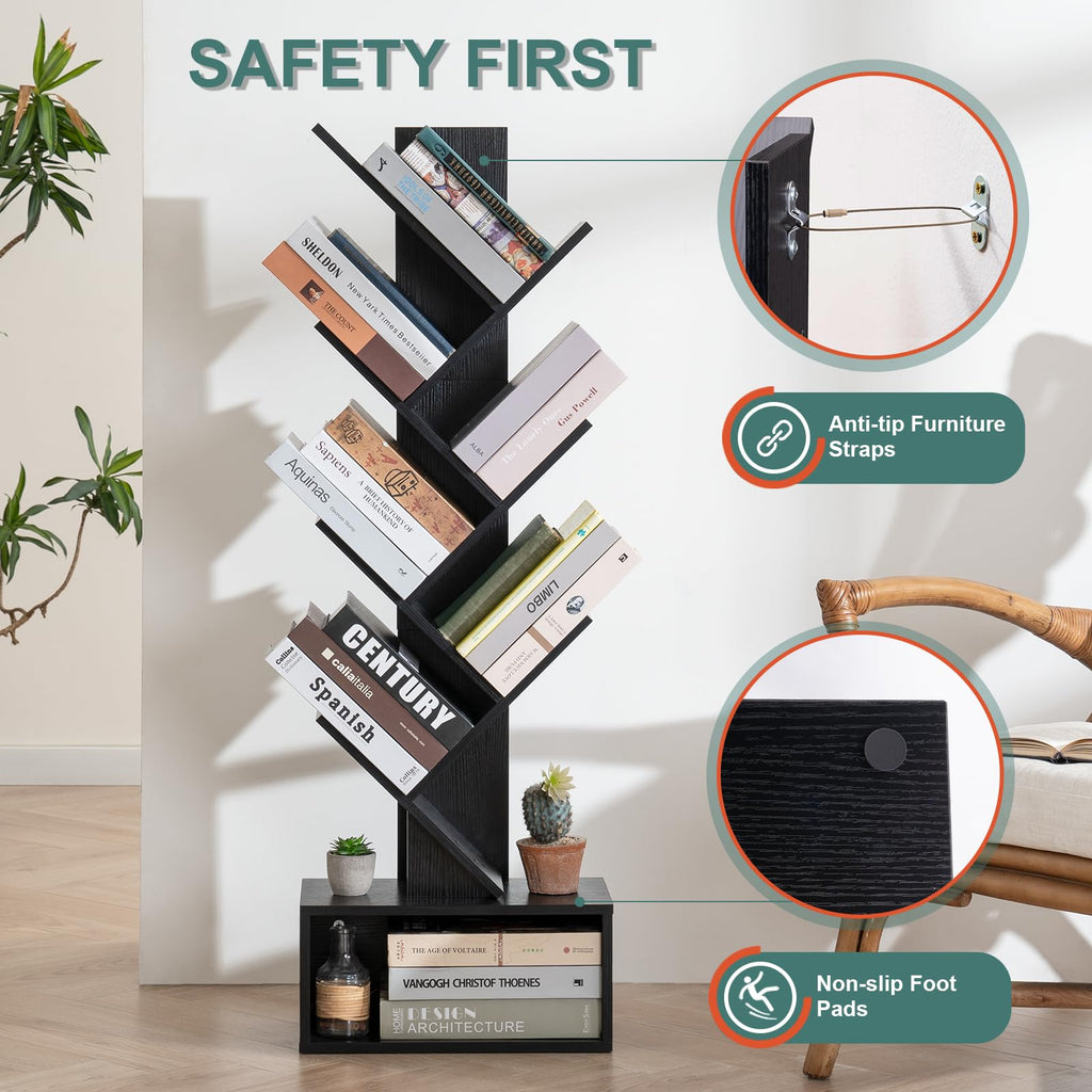 Black 6 Tier Wood Tree Bookshelf M206