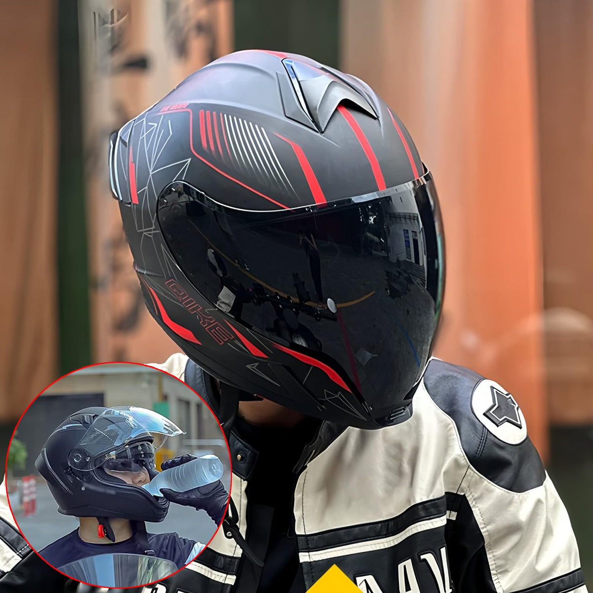 Bluetooth Full Face Modular Motorcycle Helmet DOT Approved with Sun Visor A7697