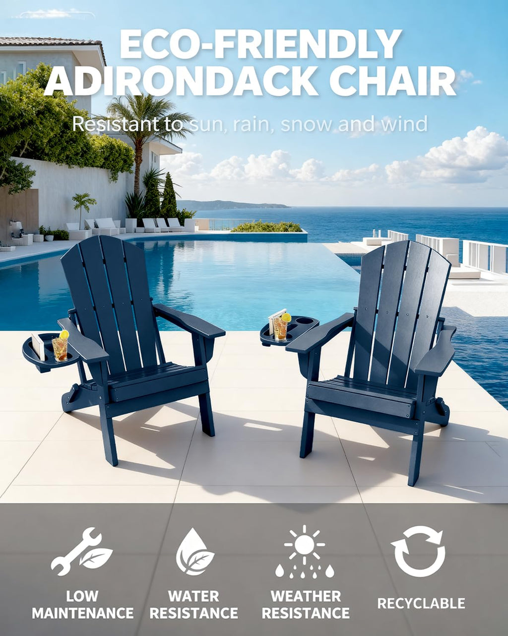Folding Adirondack Chairs Set of 2 Navy Blue J454