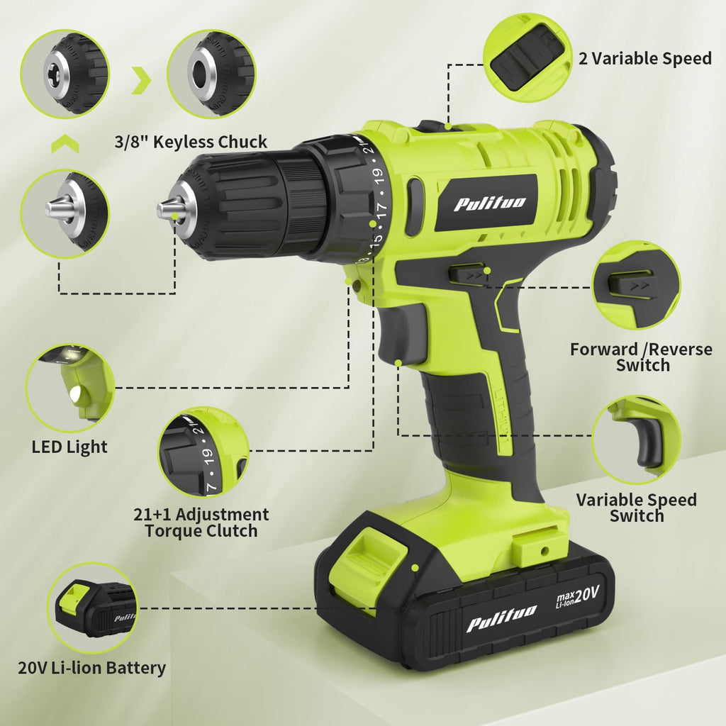 20V Cordless Drill Driver with 2 Batteries T7725