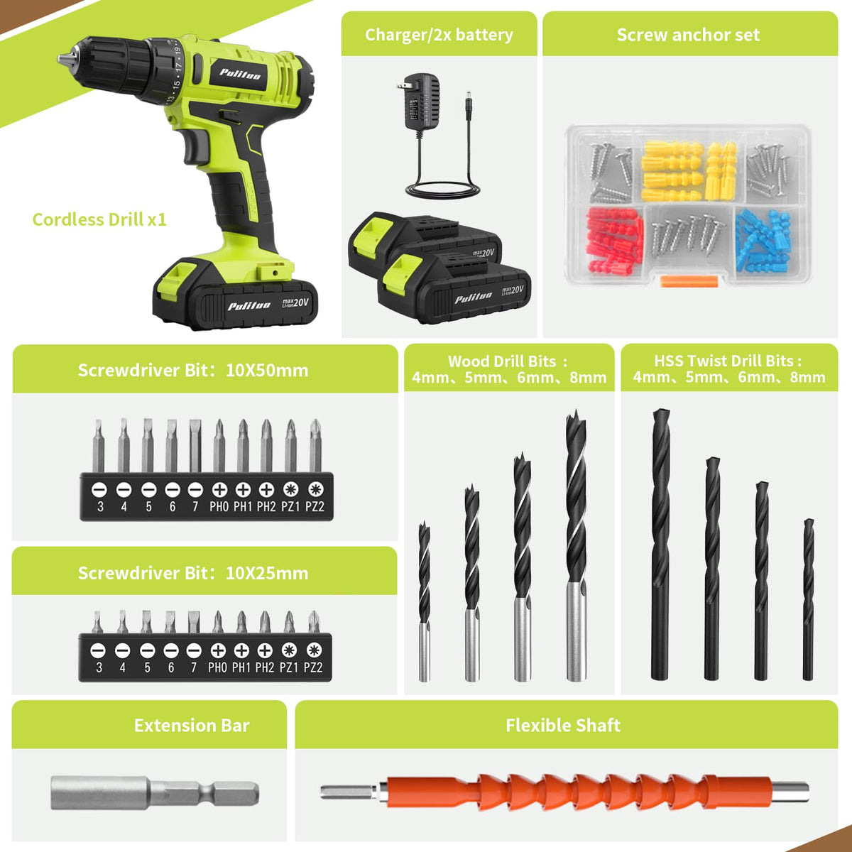 20V Cordless Drill Driver with 2 Batteries T7725