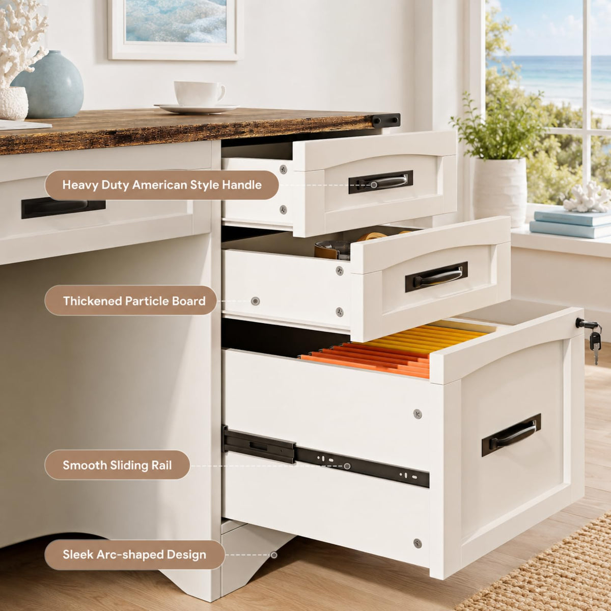 47 Inch Computer Desk with Hutch and 4 Drawers S1630
