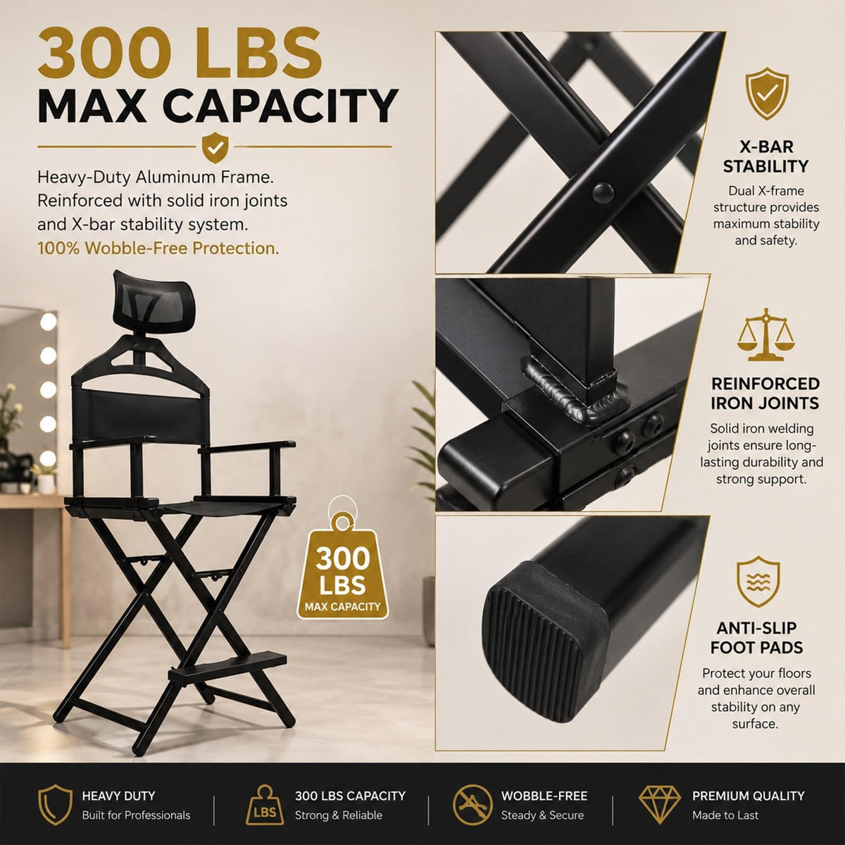 Extra Tall Aluminum Foldable Makeup Artist Chair T882