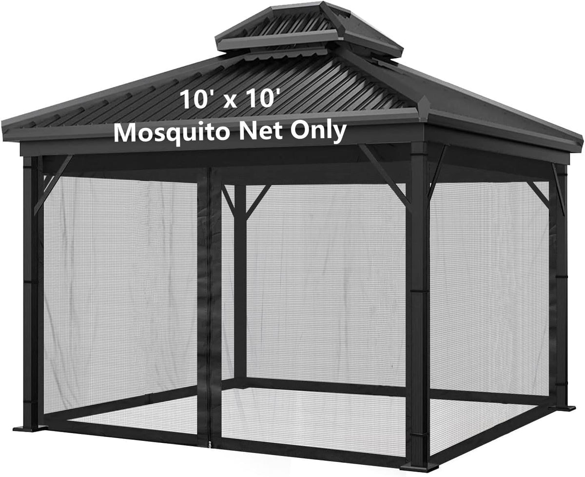 Mosquito Net 4-Panel Canopy Screen Wall with Zipper for 10 x 10' Gazebo Q73234