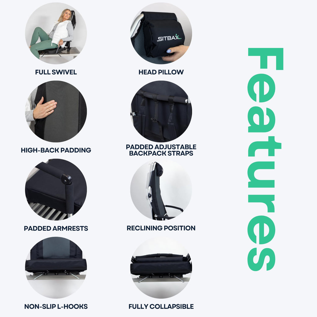 Padded Reclining Stadium Chair with Backpack Straps H248984