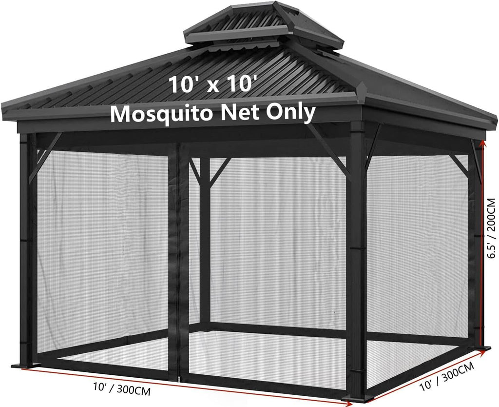 Mosquito Net 4-Panel Canopy Screen Wall with Zipper for 10 x 10' Gazebo Q73234