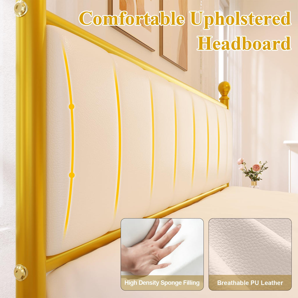 Gold Full Size Bed Frame with Headboard and Under Bed Storage L6333