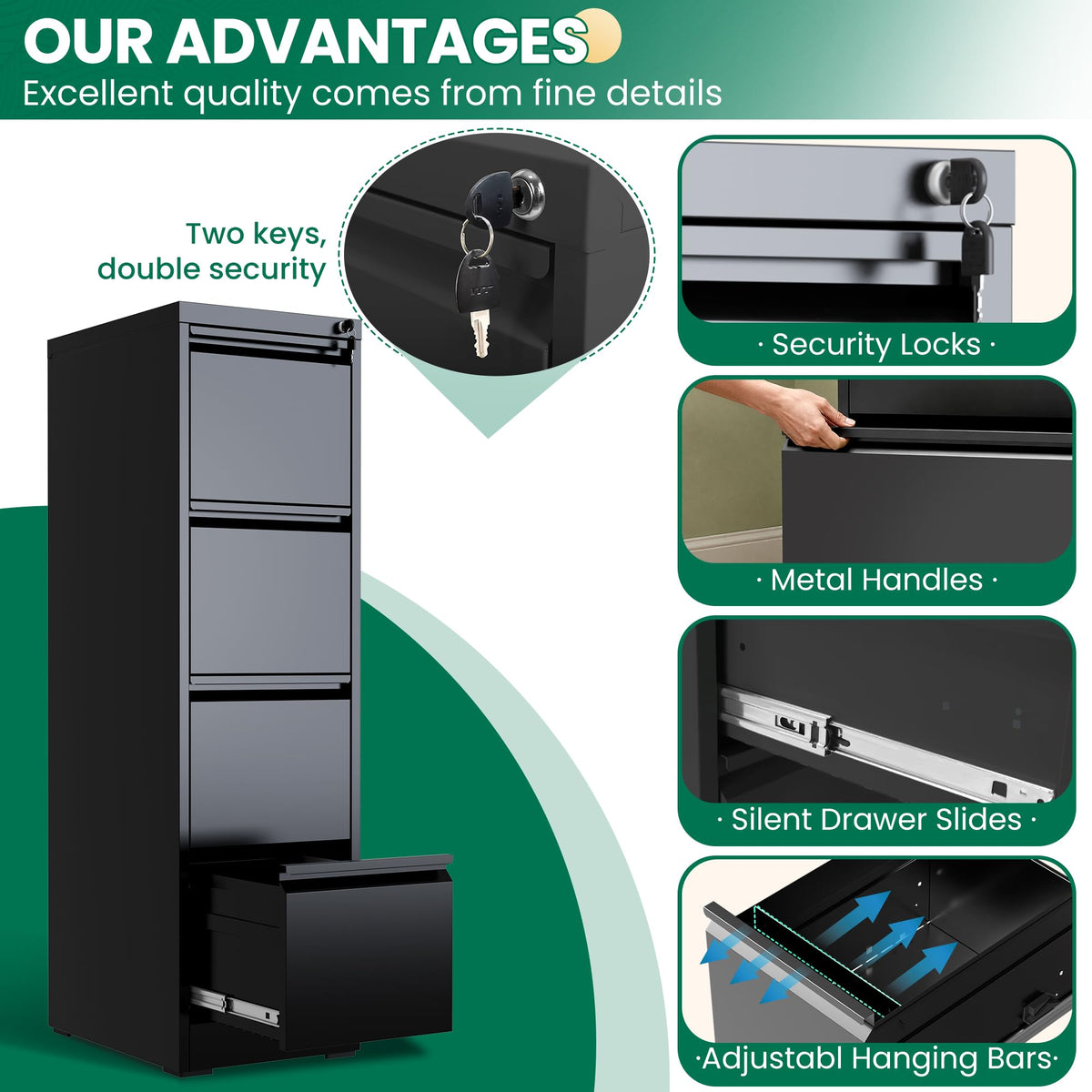 Black 4 Drawer Metal File Cabinet with Lock B601433
