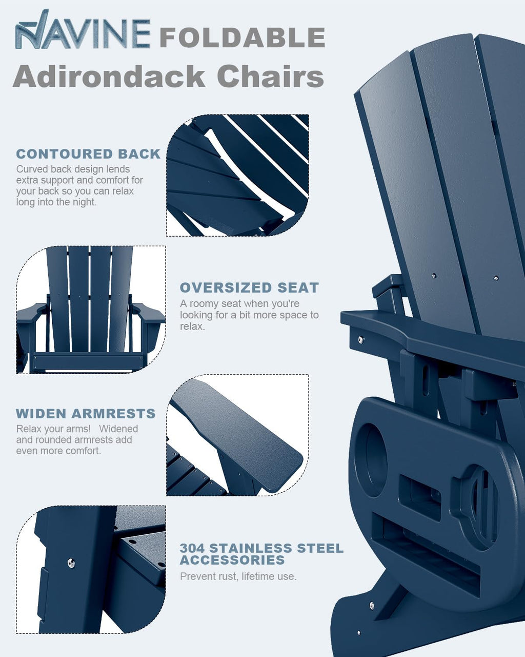 Folding Adirondack Chairs Set of 2 Navy Blue J454
