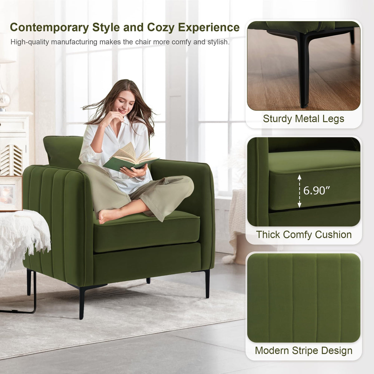 Olive Green Velvet Accent Chairs Set of 2 M730056