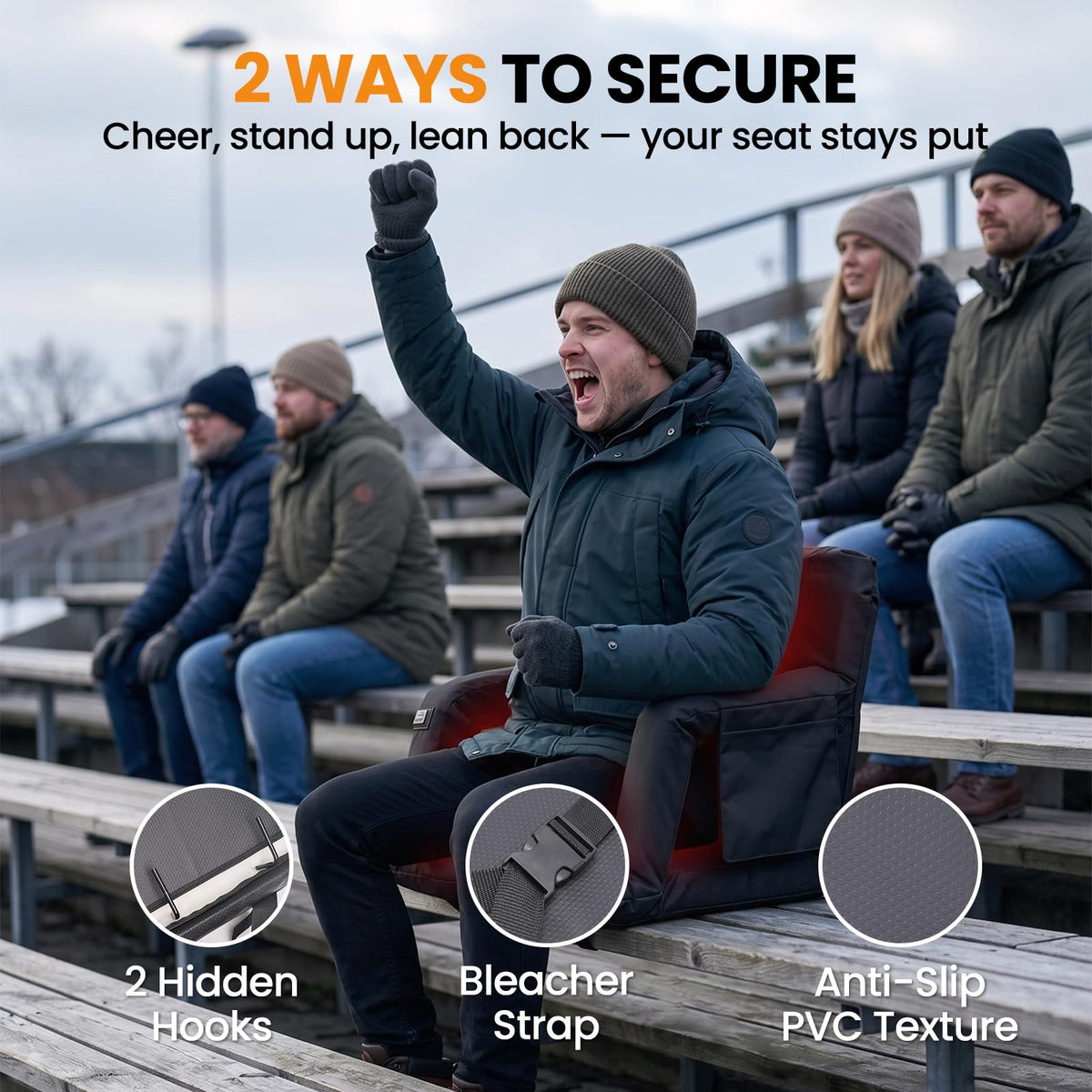 25in Extra Wide Thick Heated Stadium Seats with Back Support T9549
