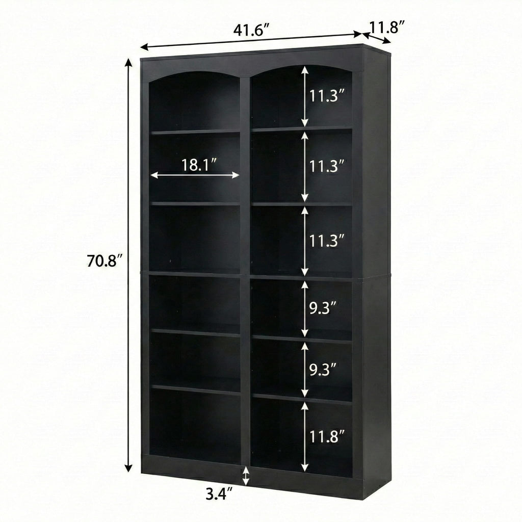 71" Tall Black 12-Tier Wood Bookcase E218