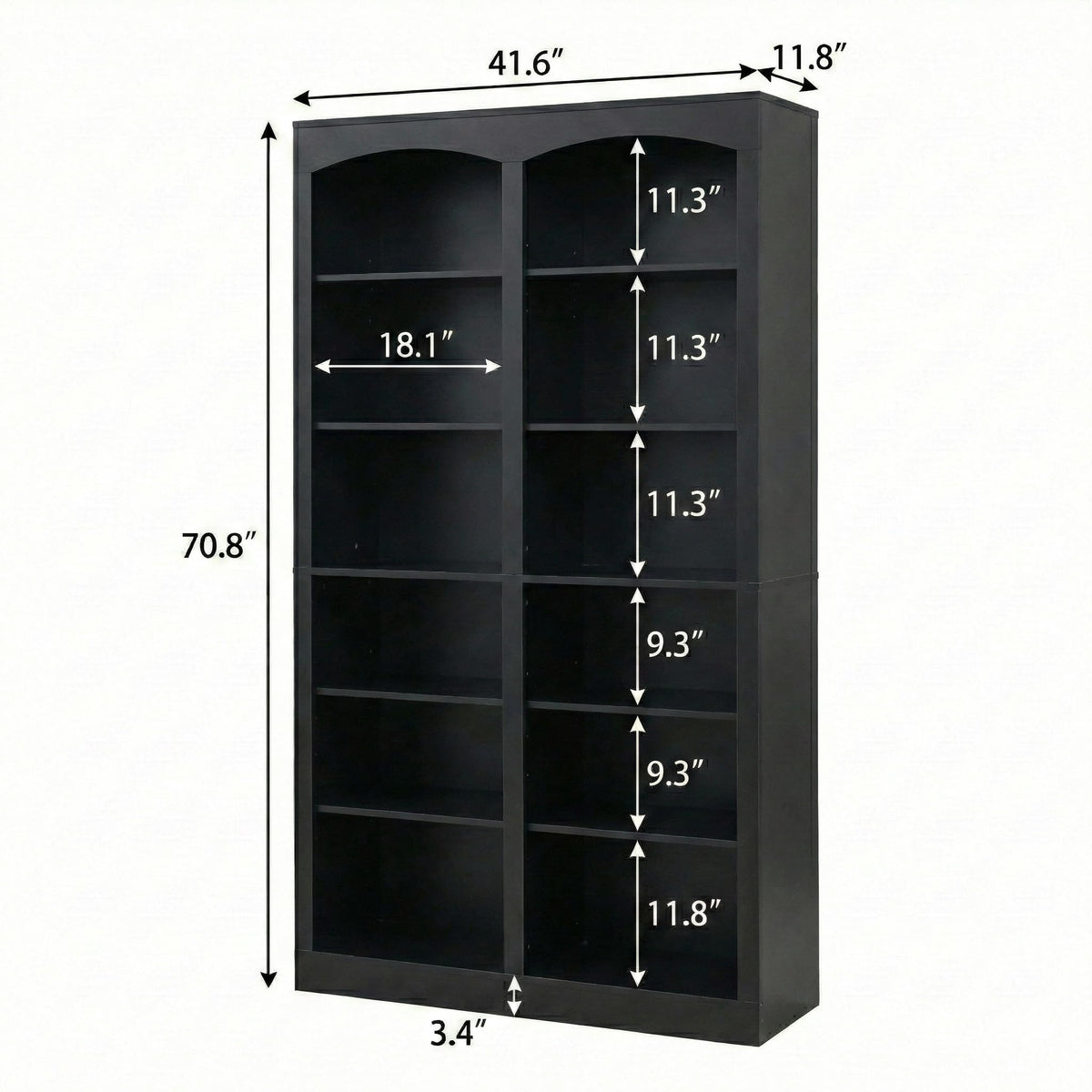 71" Tall Black 12-Tier Wood Bookcase E218
