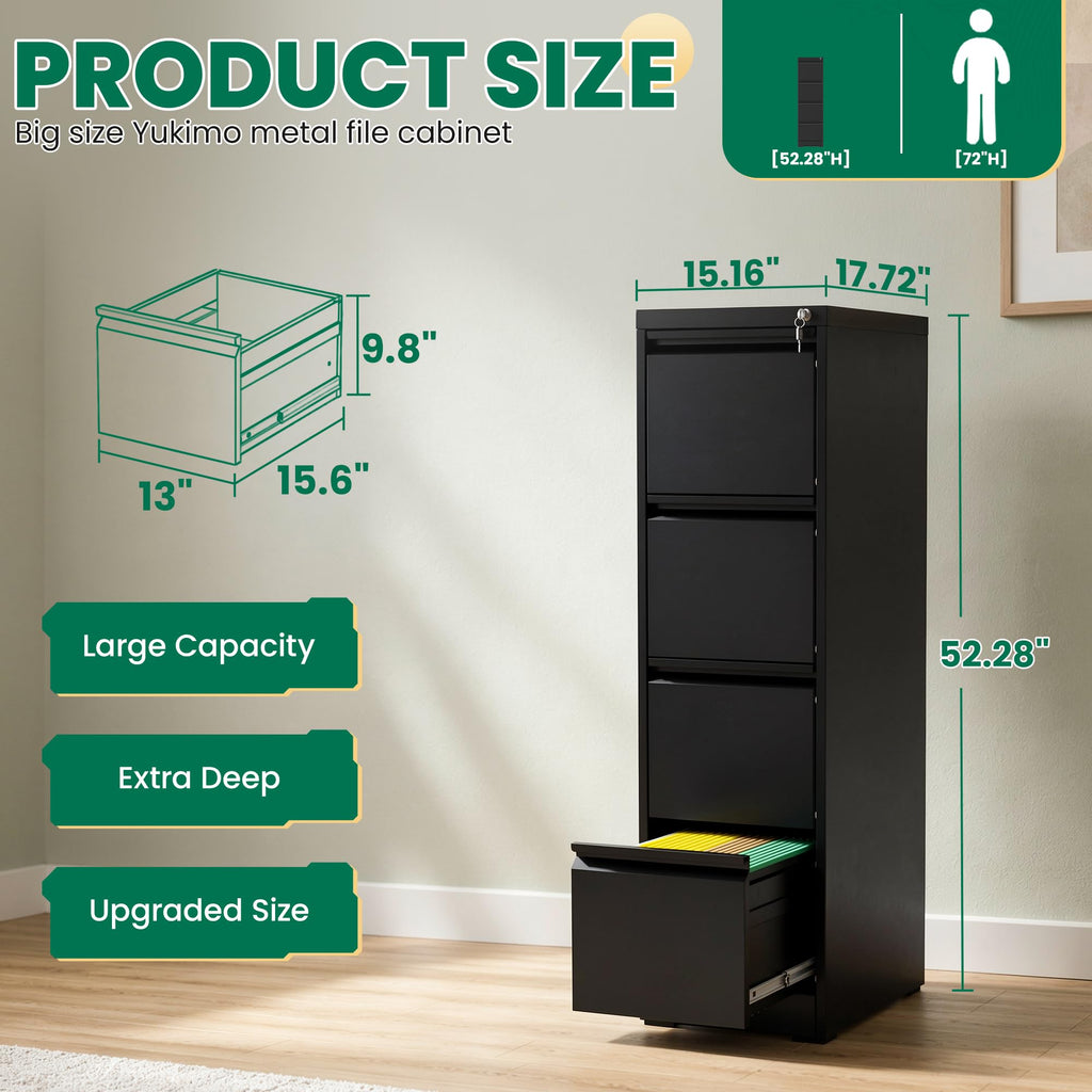 Black 4 Drawer Metal File Cabinet with Lock B601433