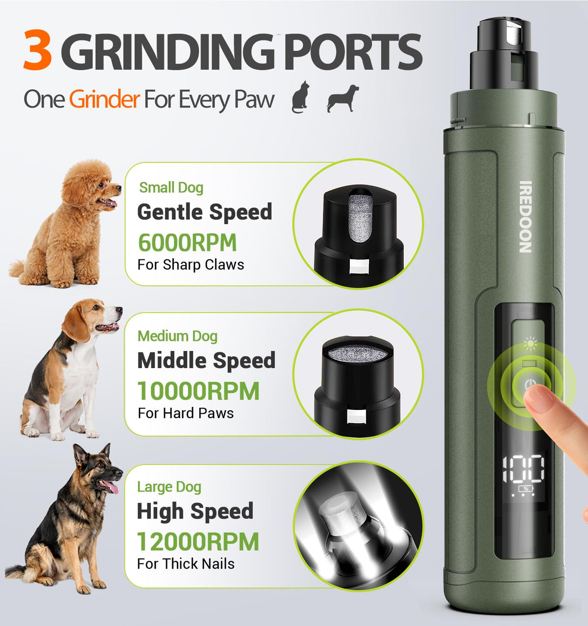 Dog Nail Grinder with 4 LED Lights, 3 Speeds M4665