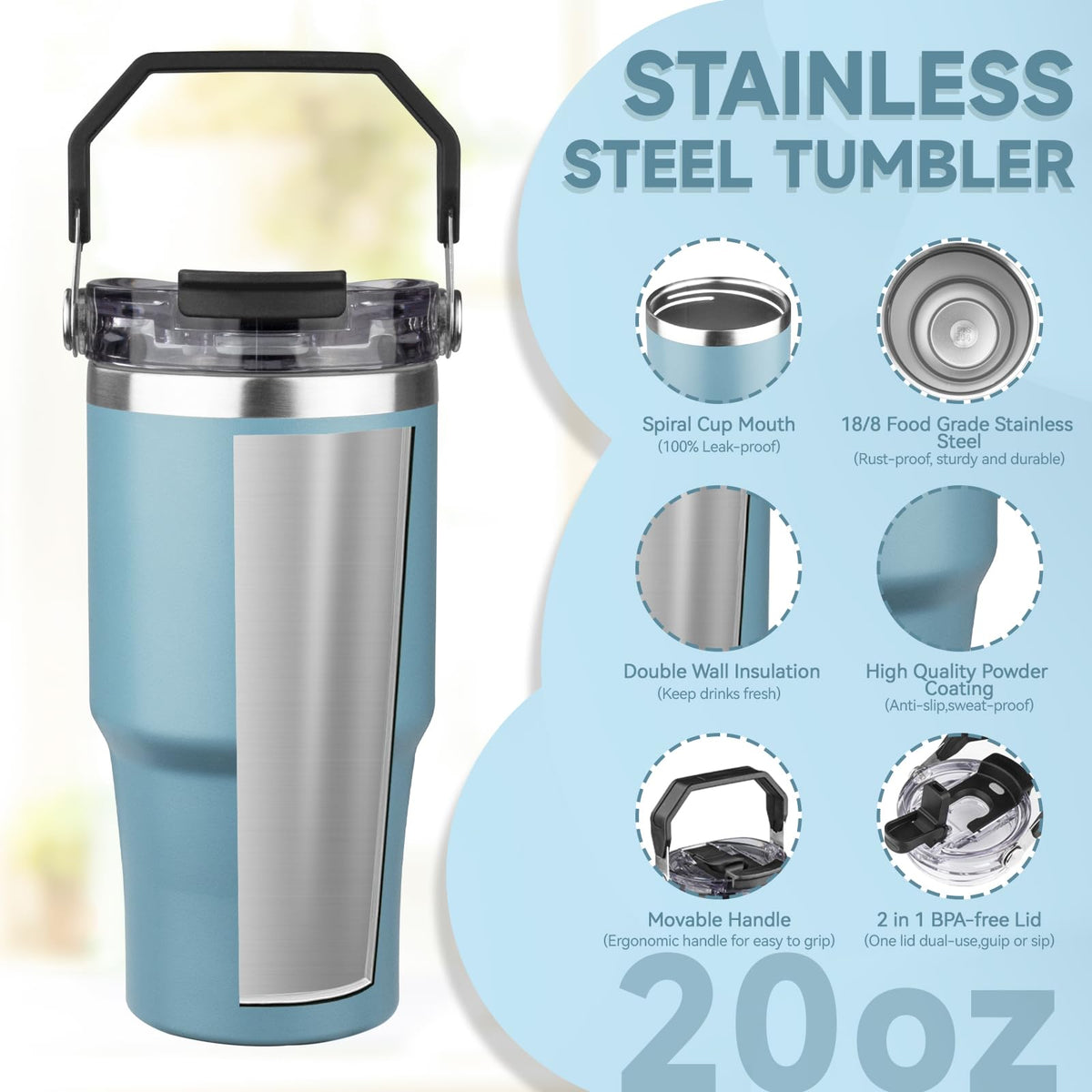 20oz Stainless Steel Insulated Tumbler with Handle and Flip Straw Lid H41935