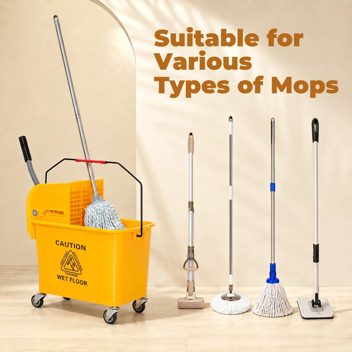 Yellow 21 Quart Mop Bucket with Wheels T95109