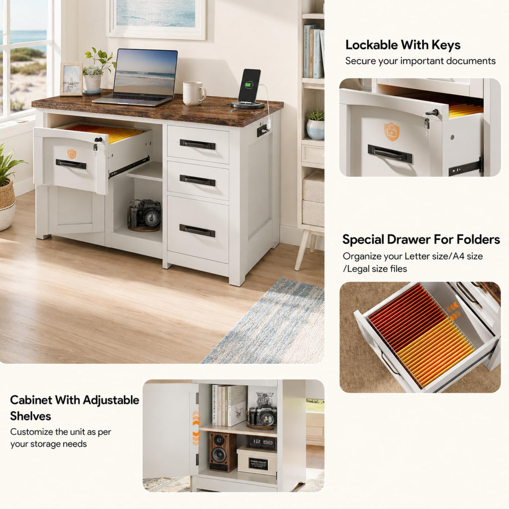 47 Inch Computer Desk with Hutch and 4 Drawers S1630