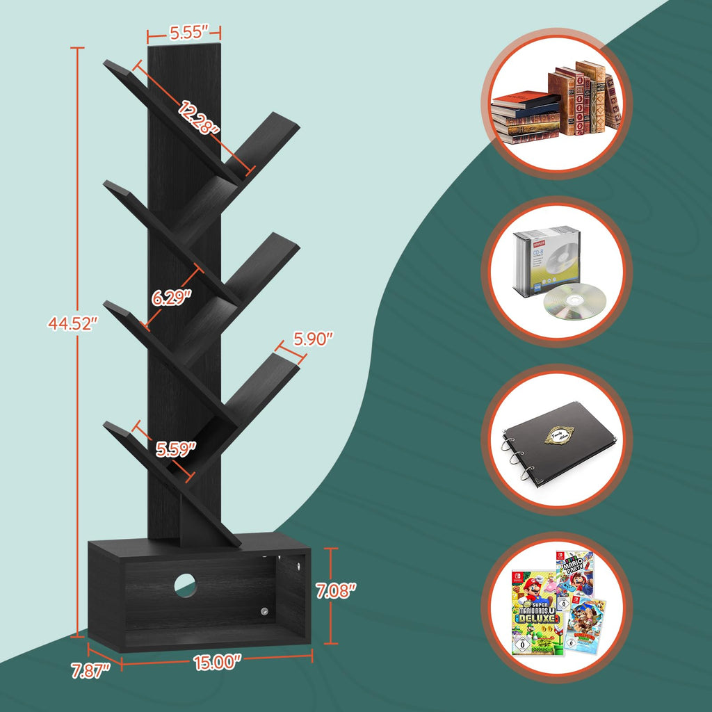 Black 6 Tier Wood Tree Bookshelf M206