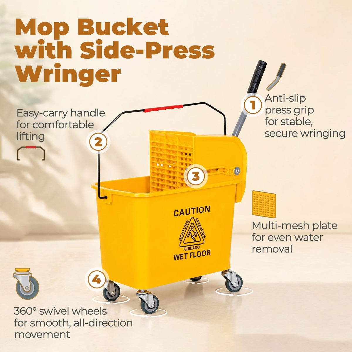 Yellow 21 Quart Mop Bucket with Wheels T95109
