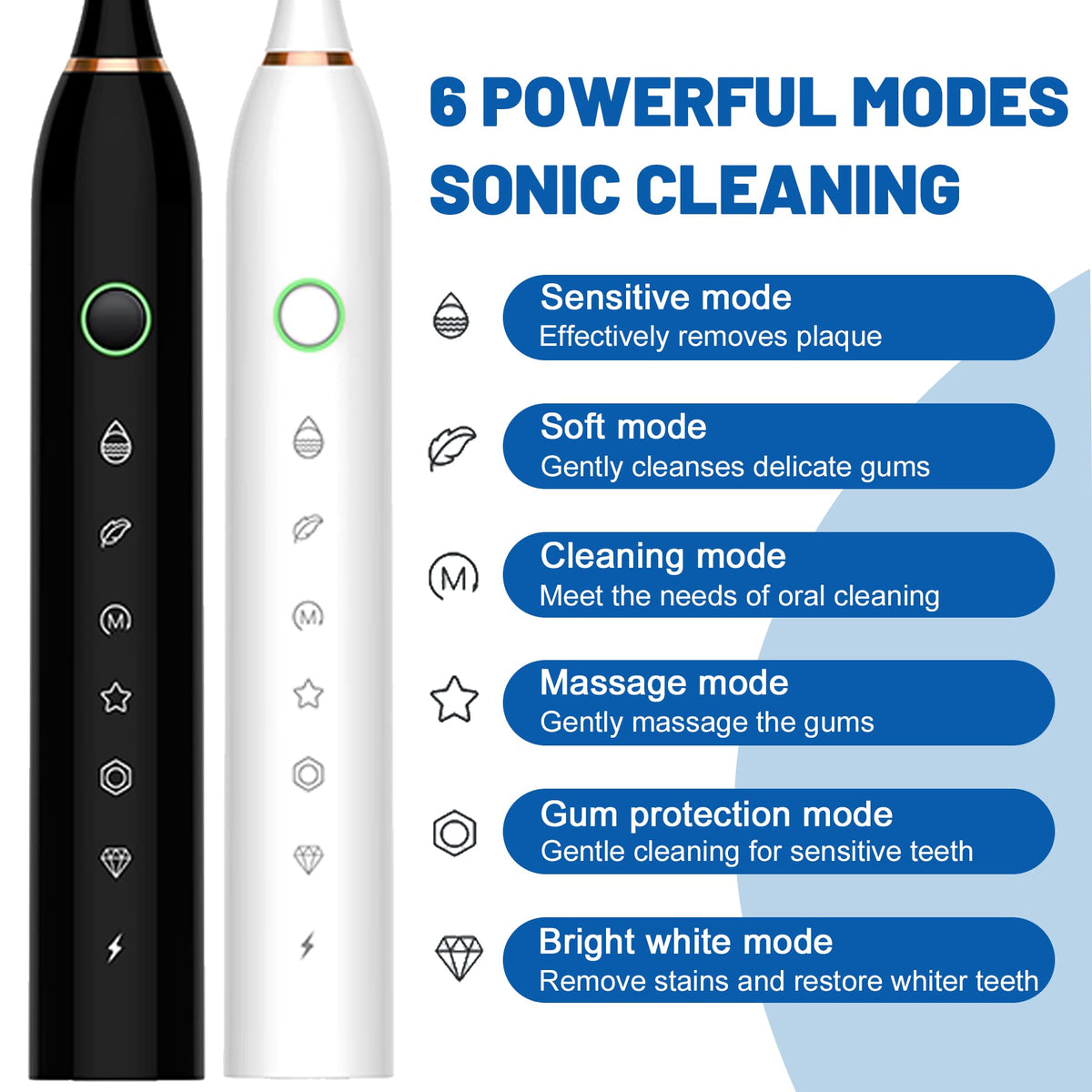 Black White 2 Pack Electric Toothbrush with 8 Brush Heads D9565