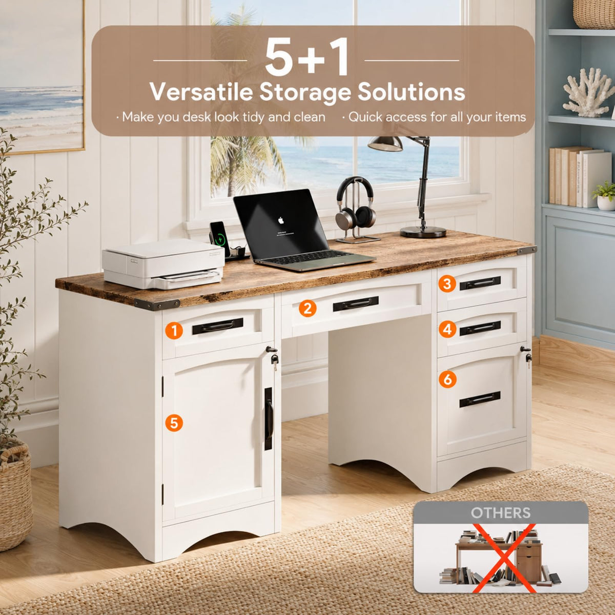 47 Inch Computer Desk with Hutch and 4 Drawers S1630