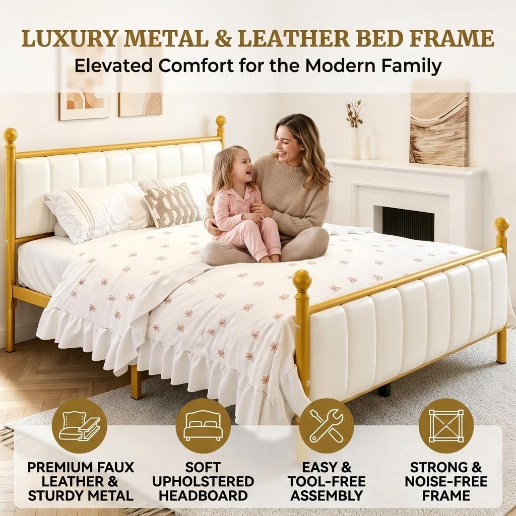 Gold Full Size Bed Frame with Headboard and Under Bed Storage L6333