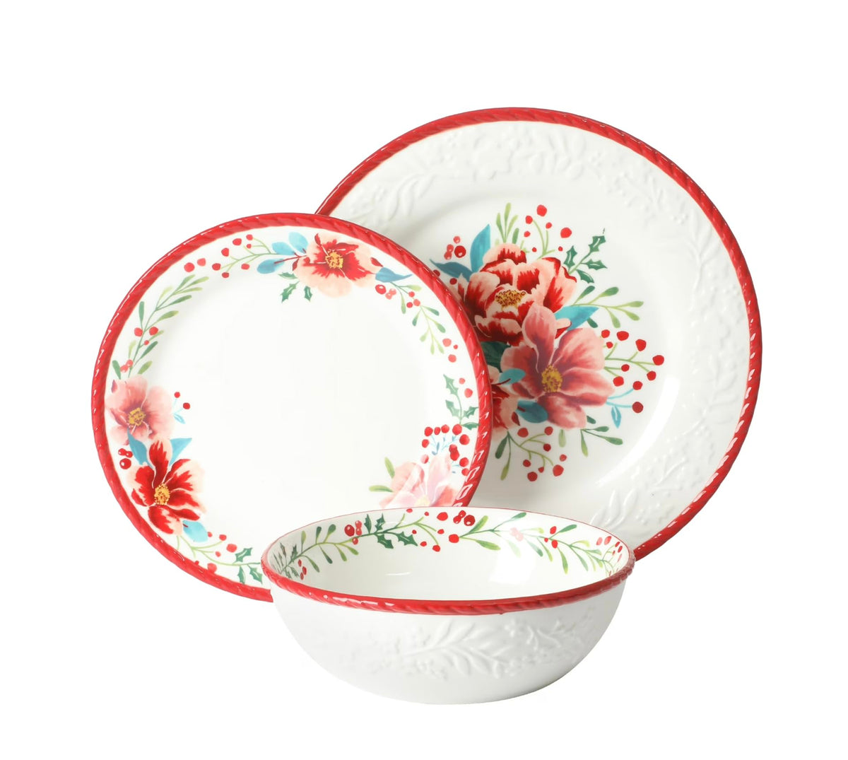 Red 12-Piece Stoneware Dinnerware Set Z651860