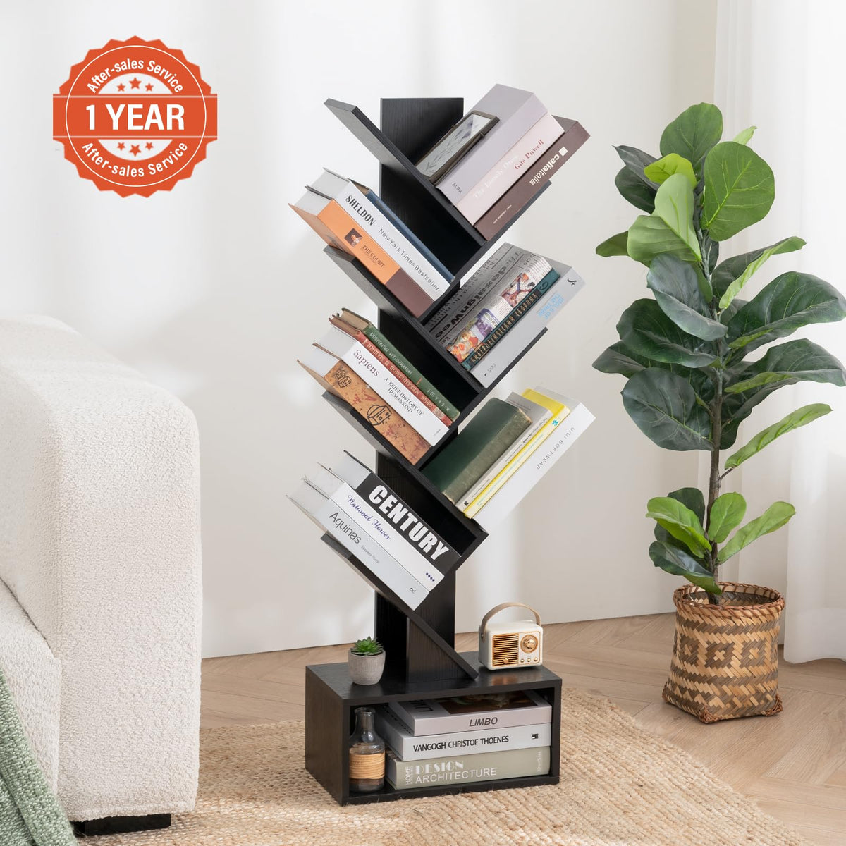 Black 6 Tier Wood Tree Bookshelf M206