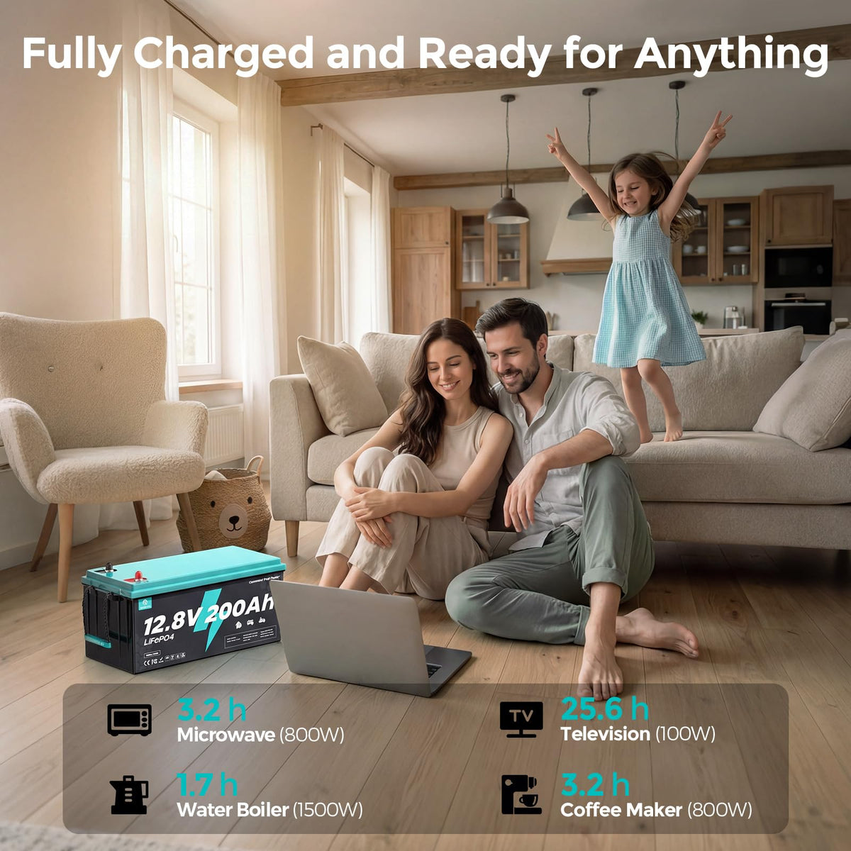 12V 200Ah LiFePO4 Deep Cycle Lithium Battery P1640