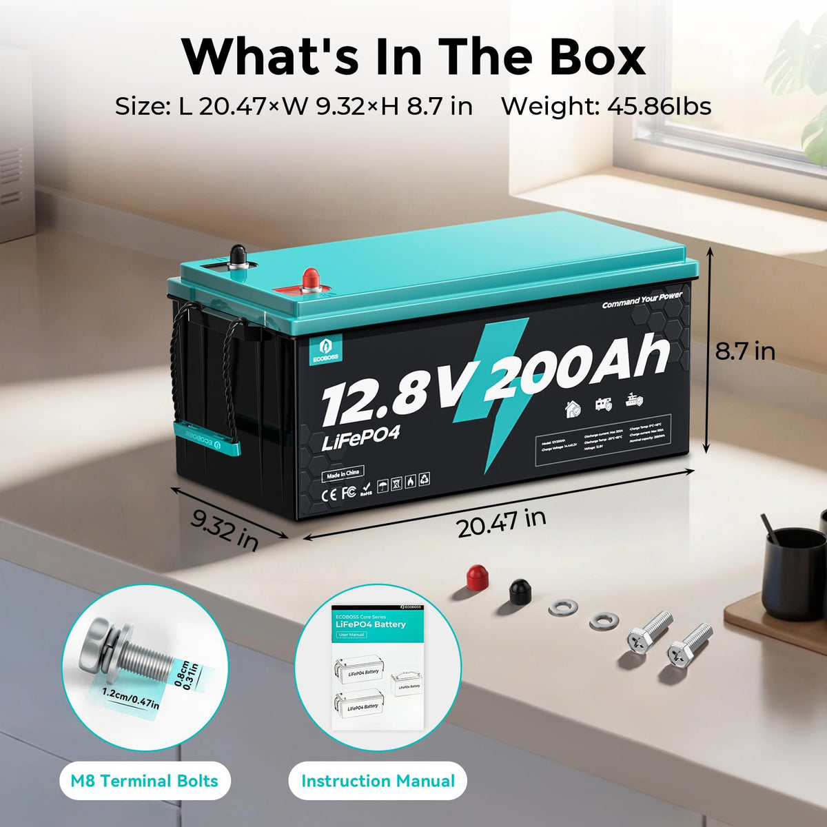 12V 200Ah LiFePO4 Deep Cycle Lithium Battery P1640
