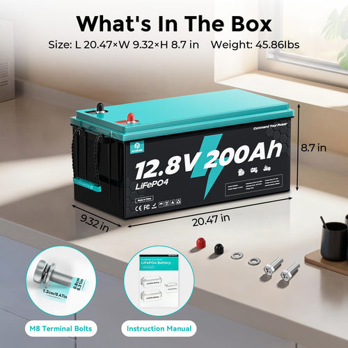 12V 200Ah LiFePO4 Deep Cycle Lithium Battery P1640