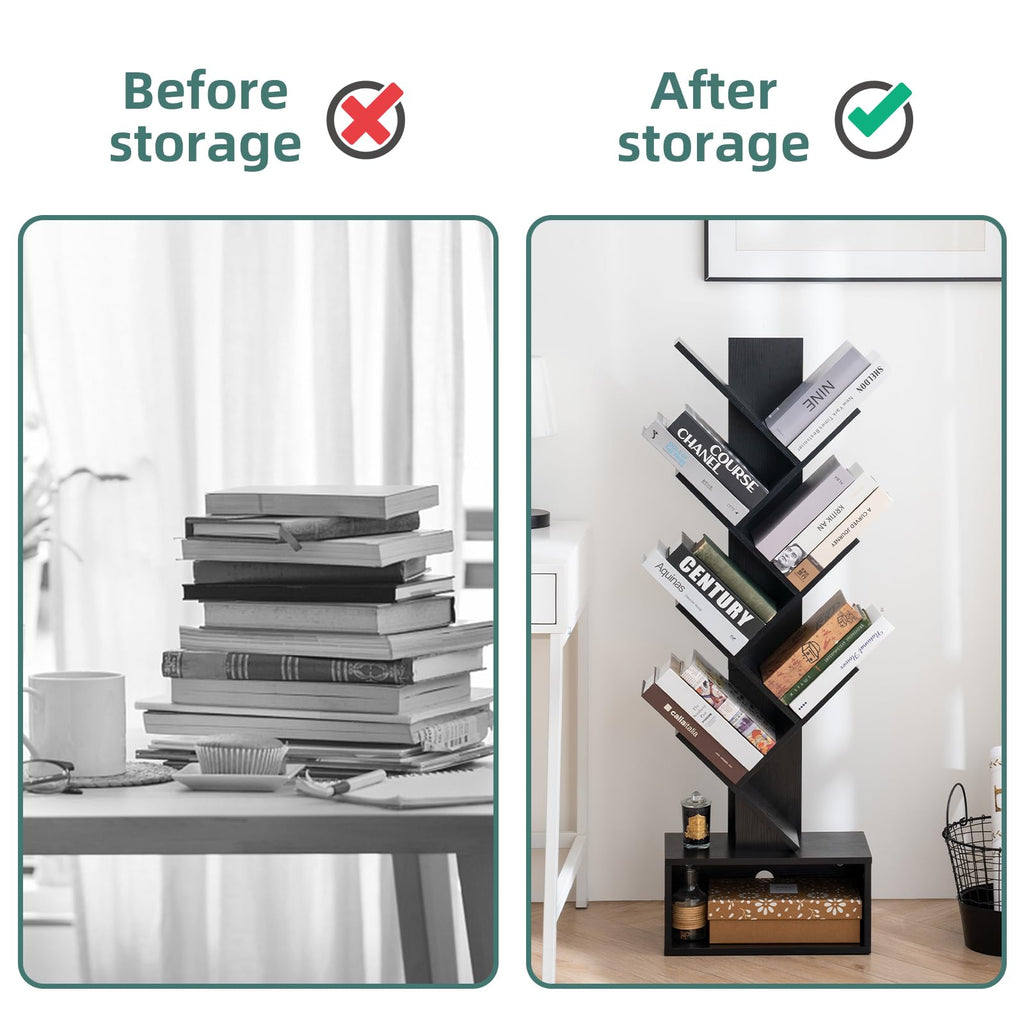Black 6 Tier Wood Tree Bookshelf M206