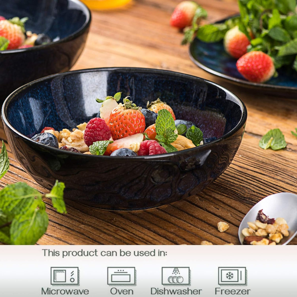Ceramic Salad Bowls Set, 32 Ounce, Set of 4, Blue N328