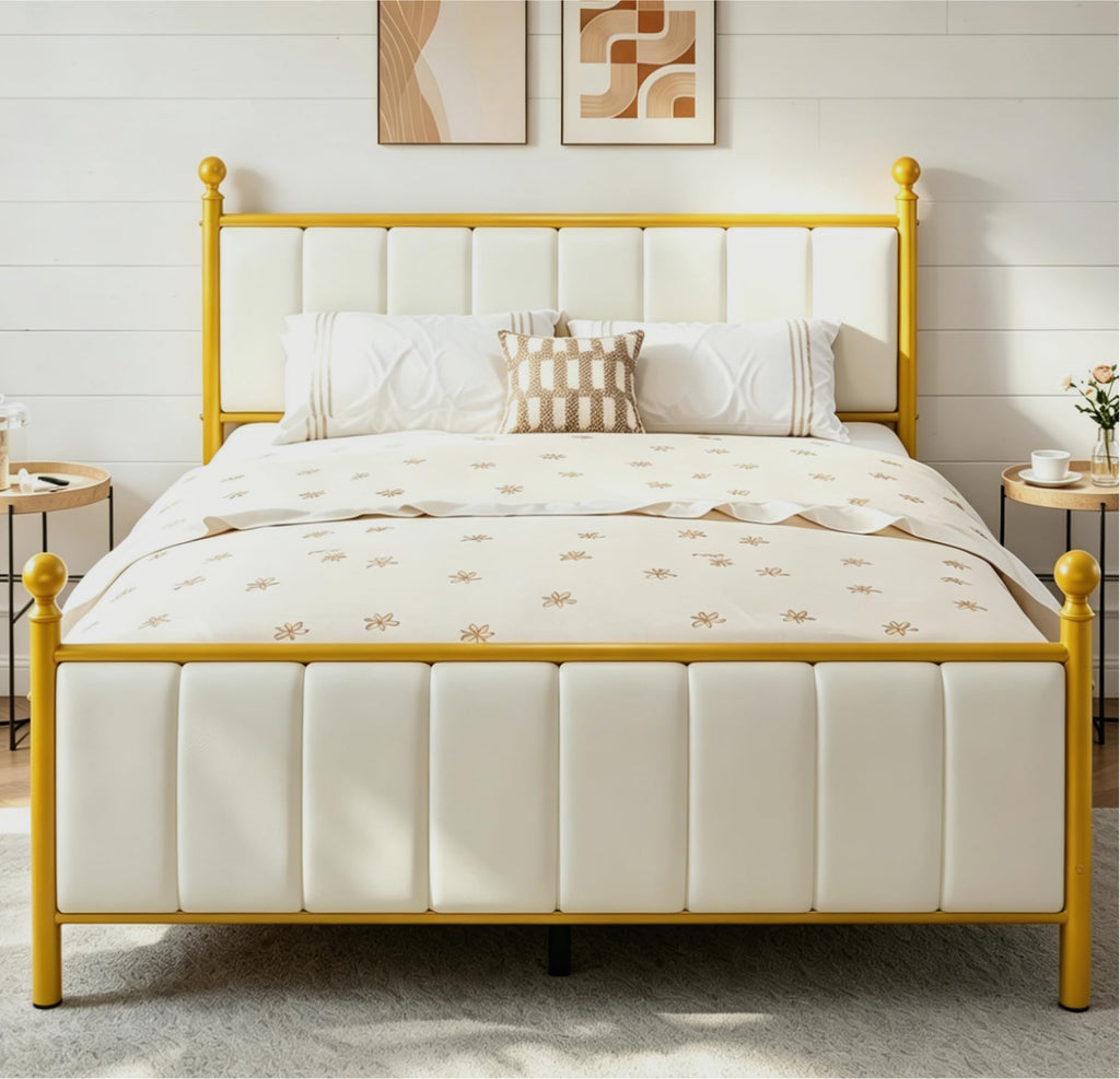 Gold Full Size Bed Frame with Headboard and Under Bed Storage L6333