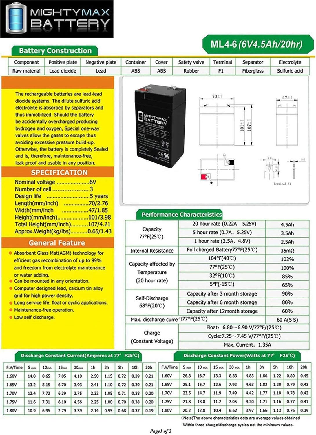 6V 4.5AH SLA Battery H8627