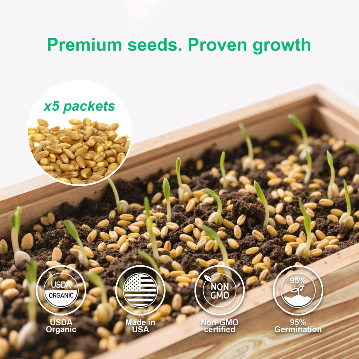 Non-GMO Wheatgrass Cat Grass Kit with Wood Planter Soil & Tools 17-Piece Set N57816