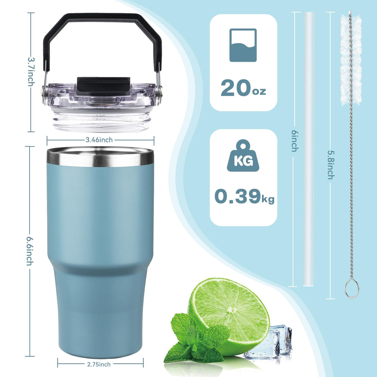 20oz Stainless Steel Insulated Tumbler with Handle and Flip Straw Lid H41935