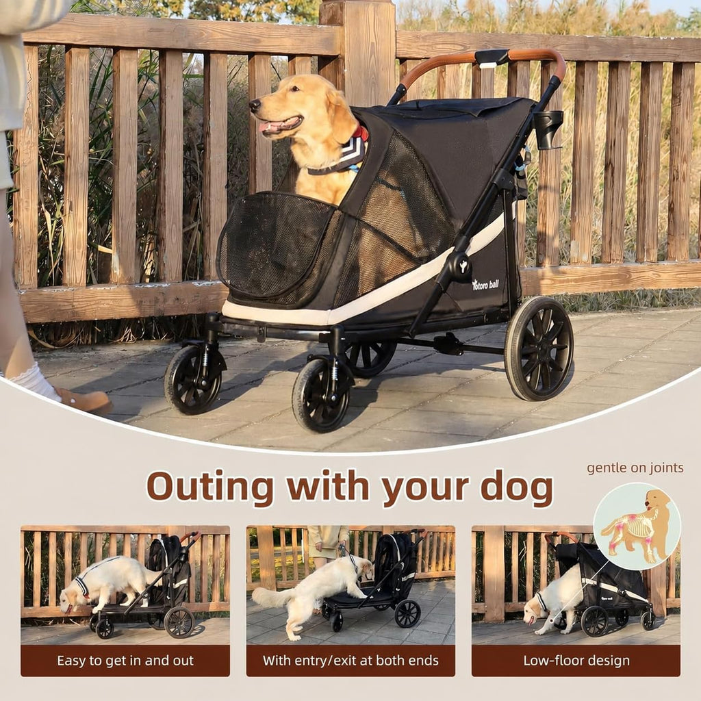 Black Large 4 Wheel Dog Stroller with Storage Pocket Y157512